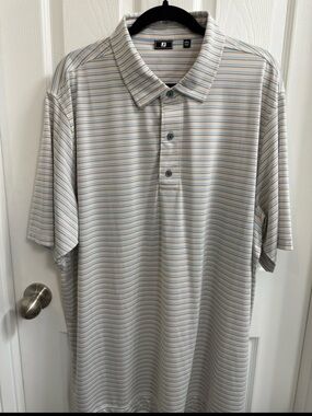 FootJoy Men's MultiStriped Polo in Beige, Blue, Cream